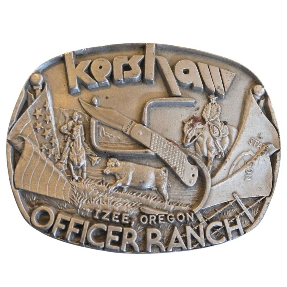Kershaw Knives Belt Buckle Officer Ranch Pewter Izee Oregon Cowboy Knife Design
